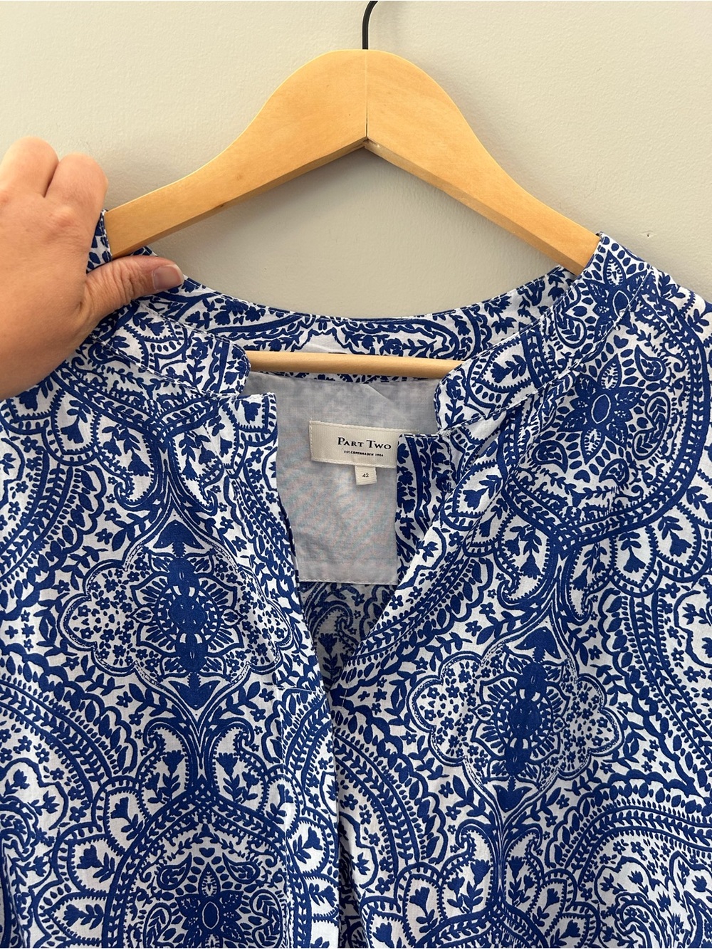 Part Two Organic Cotton Blue White Paisley Print Scandinavian Tunic Blouse Top - Picture 6 of 9